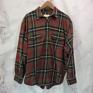 Eddie Bauer Shirt Mens Large Green Red Black Scotch Flannel Plaid Button Up Vtg